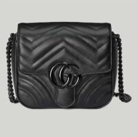 Gucci Women GG Marmont Matelassé Shoulder Bag Black Chevron Leather Double G (10)