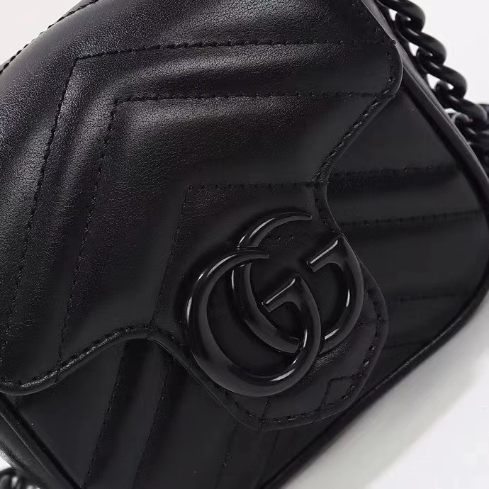 Gucci Women GG Marmont Matelassé Shoulder Bag Black Chevron Leather Double G (5)
