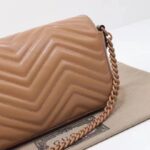 Gucci Women GG Marmont Matelassé Shoulder Bag Rose Pink Chevron Leather Double G - Image 6