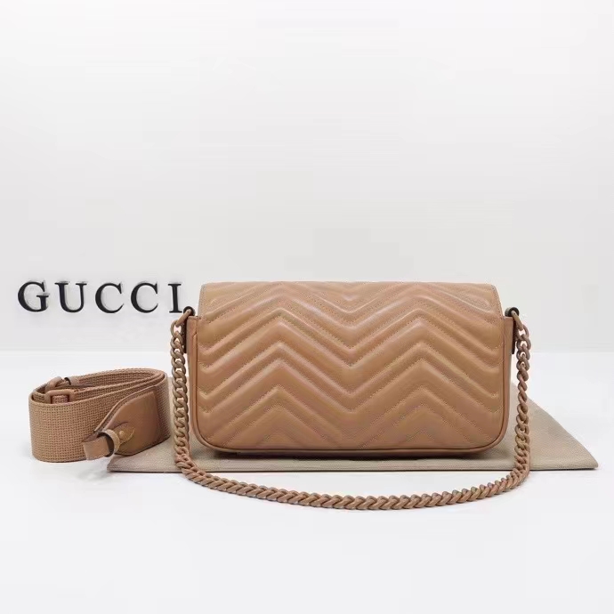 Gucci Women GG Marmont Matelassé Shoulder Bag Rose Pink Chevron Leather Double G (5)