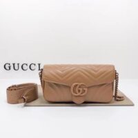 Gucci Women GG Marmont Matelassé Shoulder Bag Rose Pink Chevron Leather Double G (8)