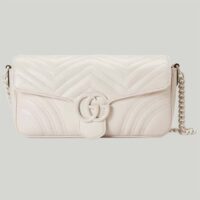 Gucci Women GG Marmont Matelassé Shoulder Bag White Chevron Leather Double G (10)