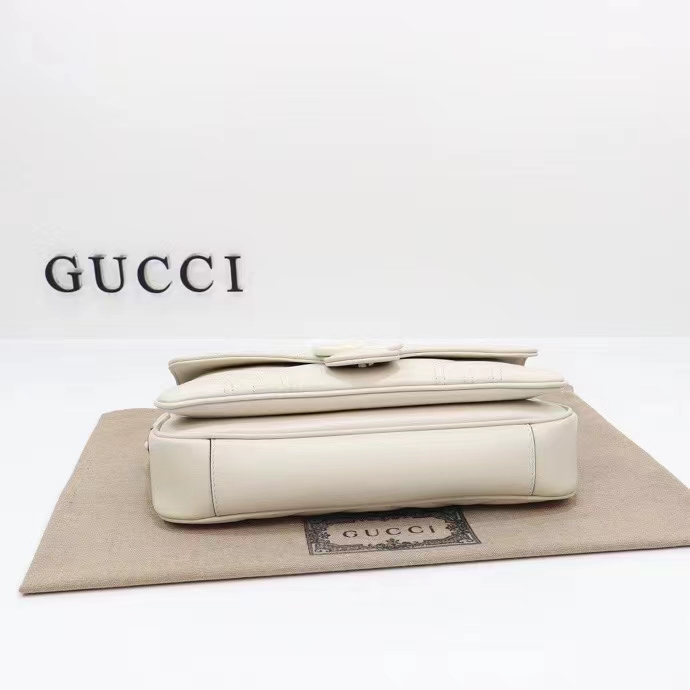Gucci Women GG Marmont Matelassé Shoulder Bag White Chevron Leather Double G (4)