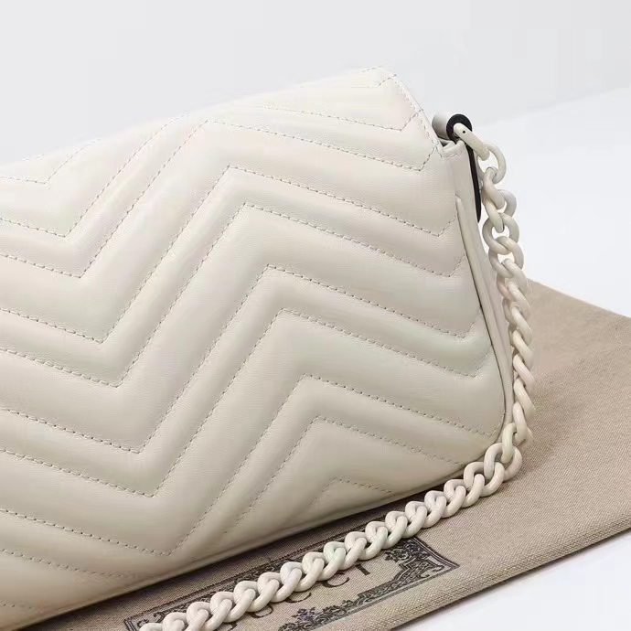 Gucci Women GG Marmont Matelassé Shoulder Bag White Chevron Leather Double G (6)