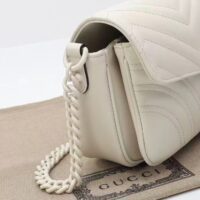 Gucci Women GG Marmont Matelassé Shoulder Bag White Chevron Leather Double G (10)