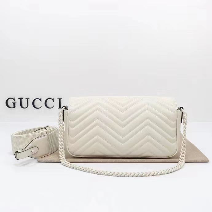 Gucci Women GG Marmont Matelassé Shoulder Bag White Chevron Leather Double G (9)