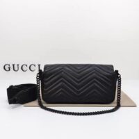 Gucci Women GG Marmont Shoulder Bag Matelassé Chevron Leather Double G Black (8)