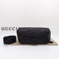 Gucci Women GG Marmont Shoulder Bag Matelassé Chevron Leather Double G Black (8)