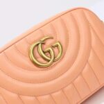 Gucci Women GG Marmont Shoulder Bag Peach Matelassé Round Vertical Leather Double G - Image 4