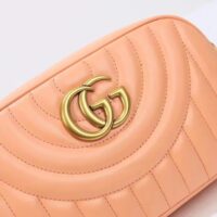 Gucci Women GG Marmont Shoulder Bag Peach Matelassé Round Vertical Leather Double G (8)