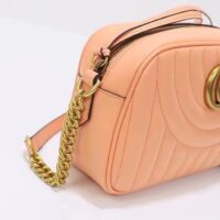 Gucci Women GG Marmont Shoulder Bag Peach Matelassé Round Vertical Leather Double G (8)