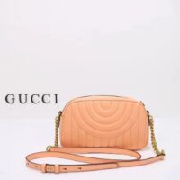 Gucci Women GG Marmont Shoulder Bag Peach Matelassé Round Vertical Leather Double G (8)