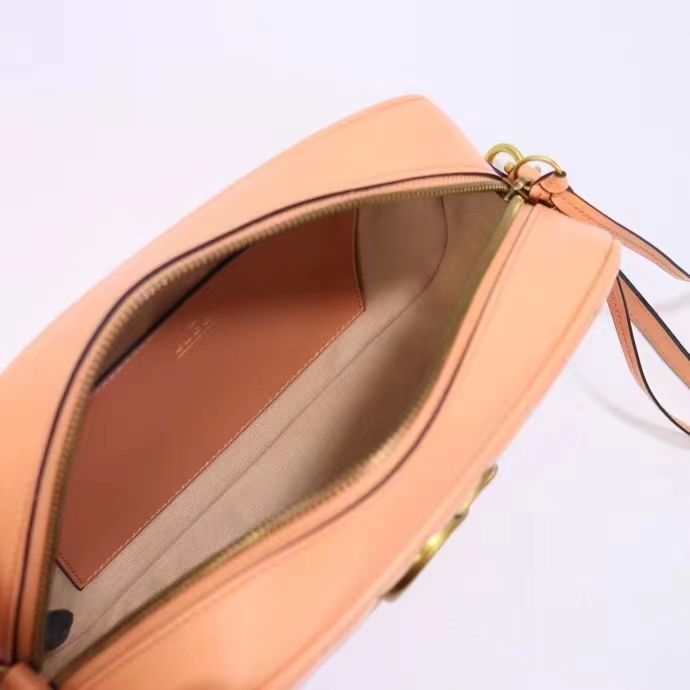 Gucci Women GG Marmont Shoulder Bag Peach Matelassé Round Vertical Leather Double G (12)