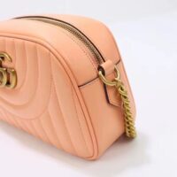 Gucci Women GG Marmont Shoulder Bag Peach Matelassé Round Vertical Leather Double G (8)