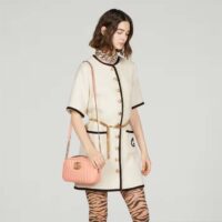 Gucci Women GG Marmont Shoulder Bag Peach Matelassé Round Vertical Leather Double G (8)