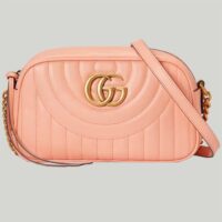 Gucci Women GG Marmont Shoulder Bag Peach Matelassé Round Vertical Leather Double G (8)