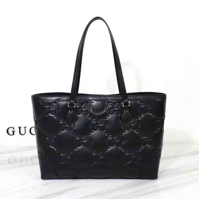 Gucci Women GG Matelassé Medium Tote Black GG Leather Double G (11)