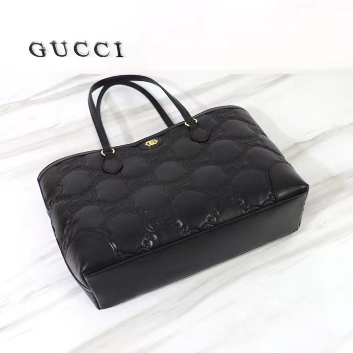 Gucci Women GG Matelassé Medium Tote Black GG Leather Double G (2)