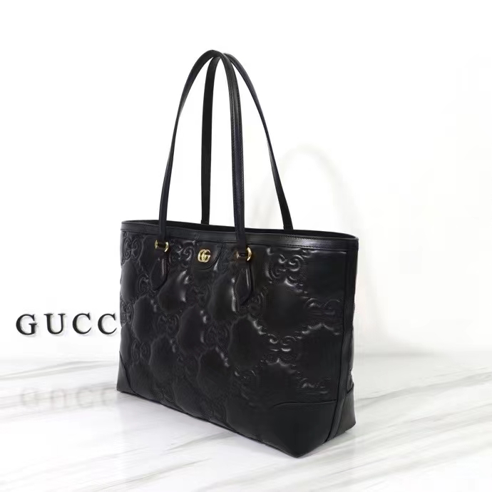 Gucci Women GG Matelassé Medium Tote Black GG Leather Double G (4)
