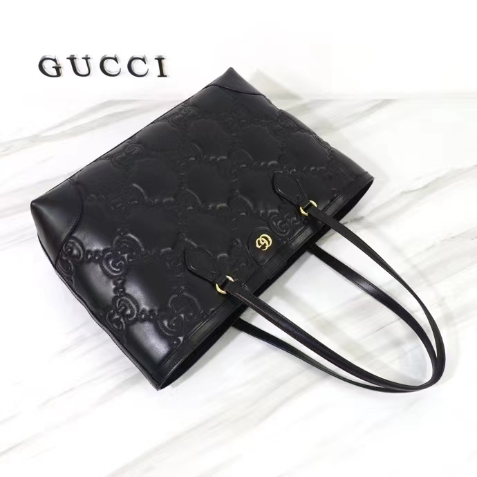 Gucci Women GG Matelassé Medium Tote Black GG Leather Double G (7)