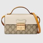 Gucci Women GG Padlock Mini Bag Beige Ebony GG Supreme Canvas Lock Closure