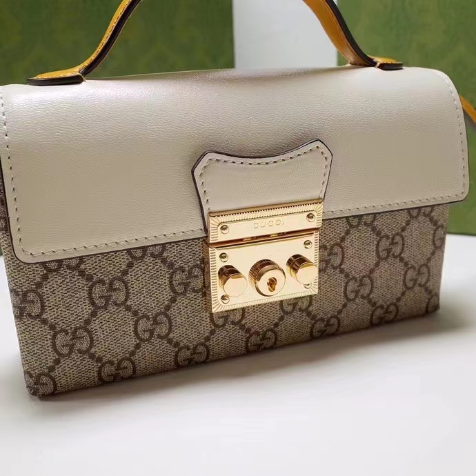 Gucci Women GG Padlock Mini Bag Beige Ebony GG Supreme Canvas Lock Closure (8)