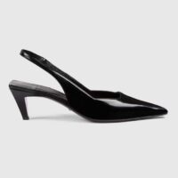 Gucci Women GG Slingback Pump Black Leather Interlocking G Square Upper Mid-Heel (1)