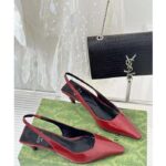 Gucci Women GG Slingback Pump Dark Red Leather Interlocking G Square Upper Mid-Heel - immagine 3