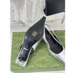 Gucci Women GG Slingback Pump Metallic Silver Leather Interlocking G Square Upper Mid-Heel - immagine 9