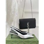 Gucci Women GG Slingback Pump Metallic Silver Leather Interlocking G Square Upper Mid-Heel - immagine 2