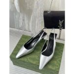 Gucci Women GG Slingback Pump Metallic Silver Leather Interlocking G Square Upper Mid-Heel - immagine 6