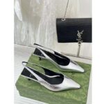 Gucci Women GG Slingback Pump Metallic Silver Leather Interlocking G Square Upper Mid-Heel - immagine 3