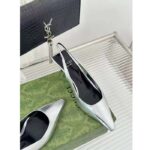 Gucci Women GG Slingback Pump Metallic Silver Leather Interlocking G Square Upper Mid-Heel - immagine 7