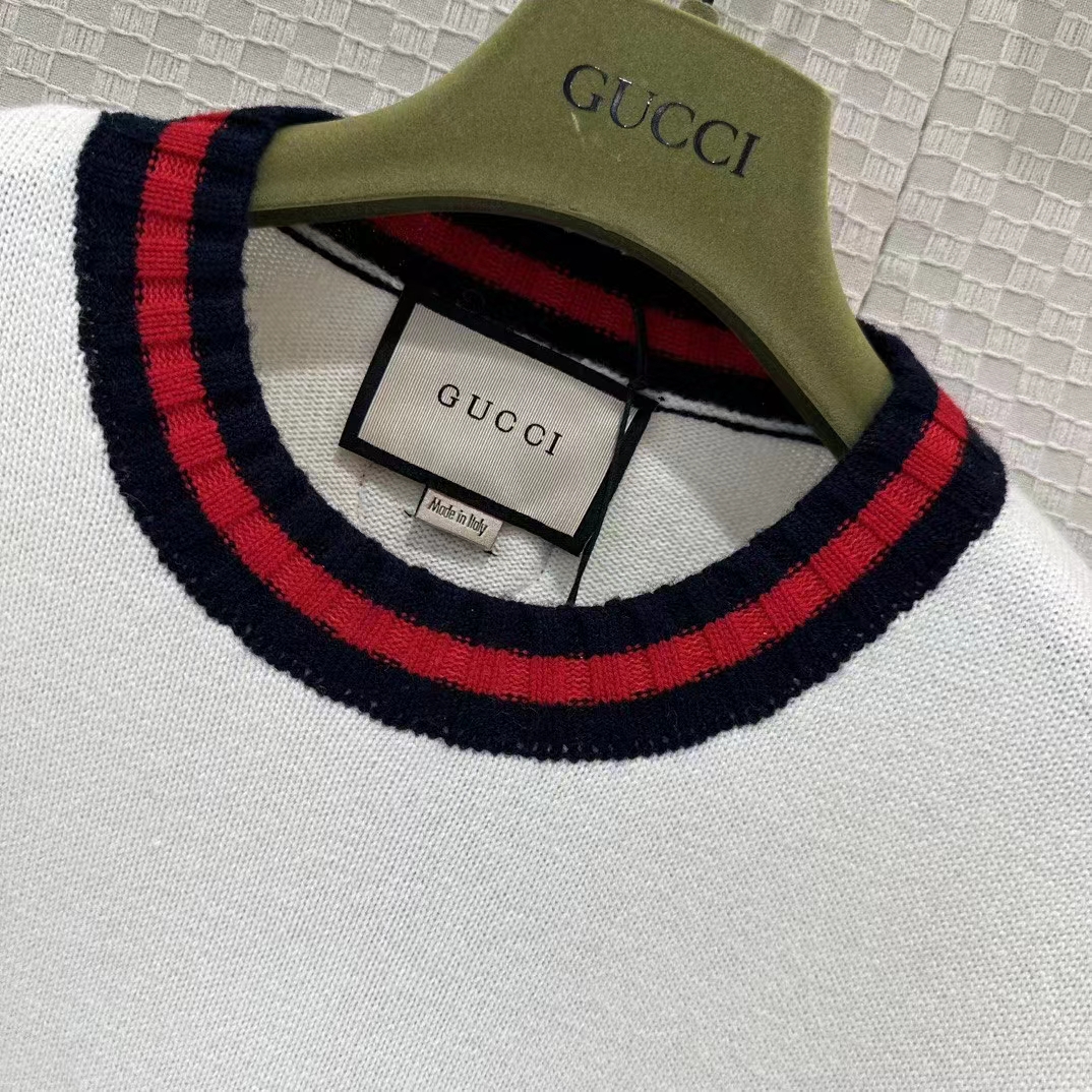 Gucci Women GG Wool Sweater Interlocking G Crewneck Web Stripe Wide Armhole Sleeveless (3)