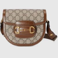 Gucci Women Horsebit 1955 Mini Round Shoulder Bag Beige Ebony GG Supreme Canvas (10)