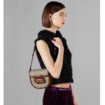 Gucci Women Horsebit 1955 Mini Round Shoulder Bag Beige Ebony GG Supreme Canvas - Image 12