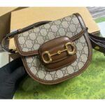 Gucci Women Horsebit 1955 Mini Round Shoulder Bag Beige Ebony GG Supreme Canvas - Image 5