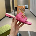 Gucci Women Horsebit Slide Sandal Fuchsia GG Raffia Leather Sole Flat - Bild 7