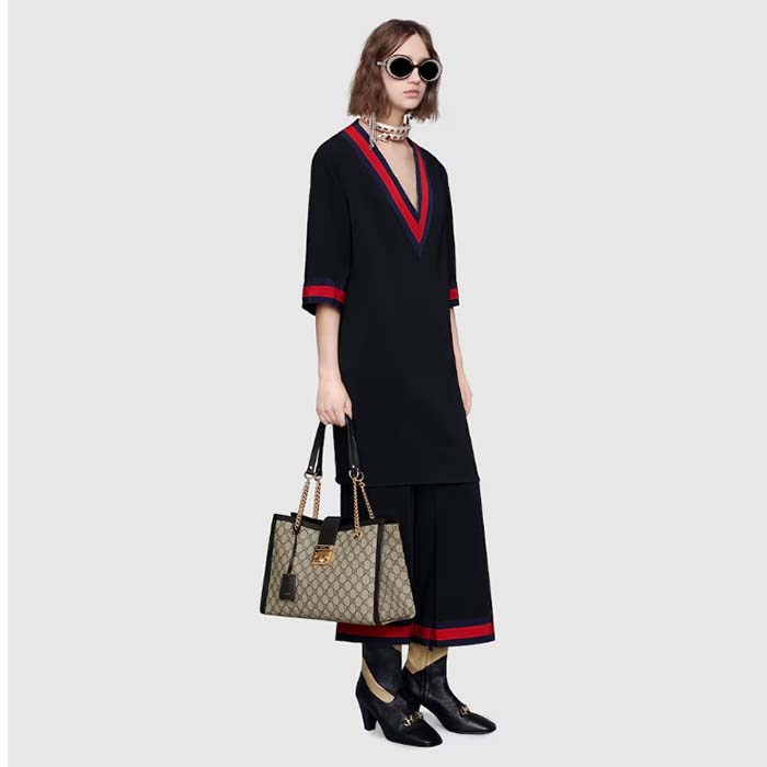 Gucci Women Padlock Medium GG Shoulder Bag Beige Ebony GG Supreme Canvas Black Leather (1)