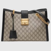 Gucci Women Padlock Medium GG Shoulder Bag Beige Ebony GG Supreme Canvas Black Leather (2)