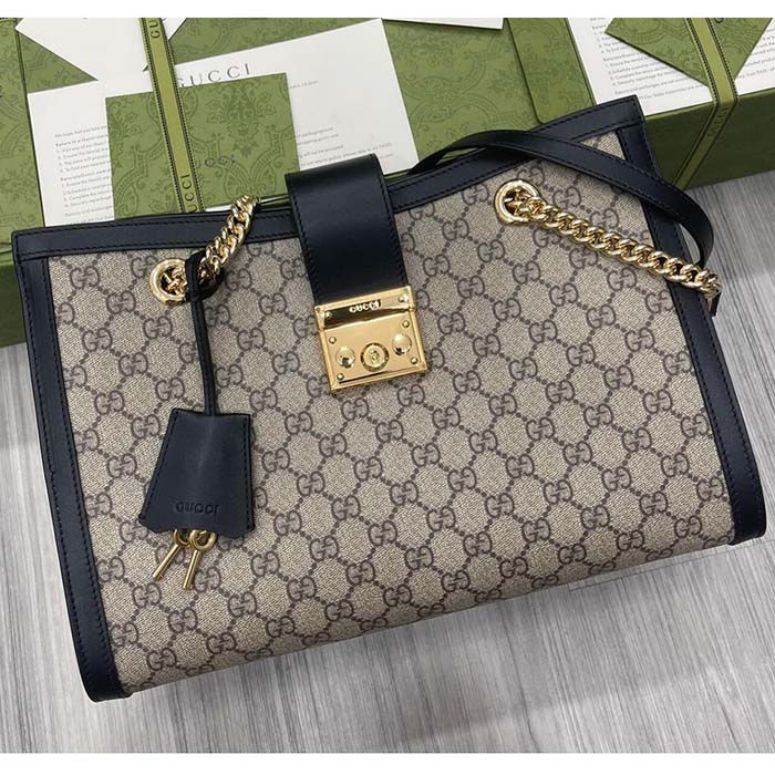 Gucci Women Padlock Medium GG Shoulder Bag Beige Ebony GG Supreme Canvas Black Leather (3)