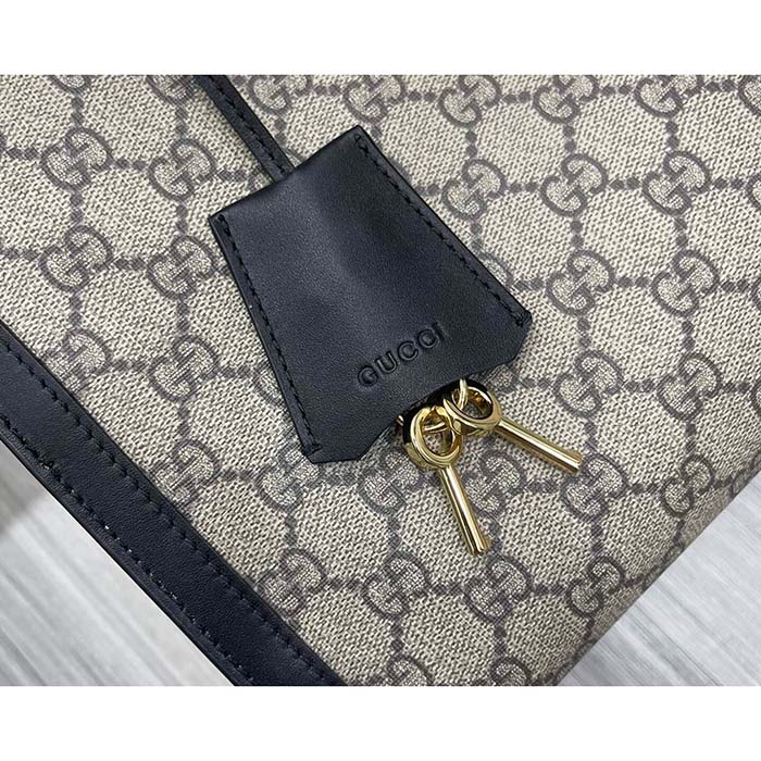Gucci Women Padlock Medium GG Shoulder Bag Beige Ebony GG Supreme Canvas Black Leather (4)
