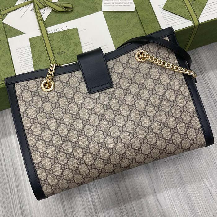 Gucci Women Padlock Medium GG Shoulder Bag Beige Ebony GG Supreme Canvas Black Leather (5)