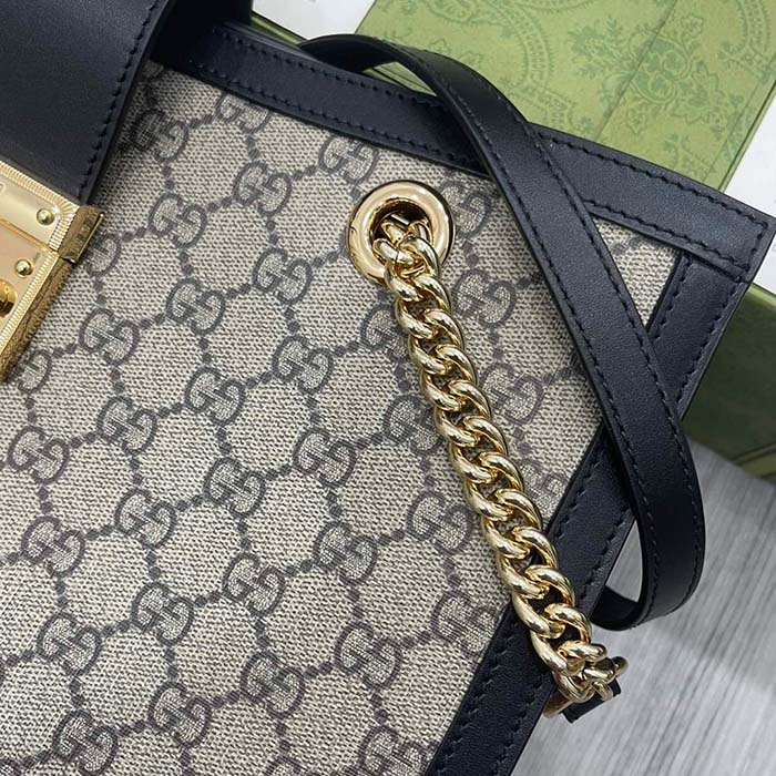Gucci Women Padlock Medium GG Shoulder Bag Beige Ebony GG Supreme Canvas Black Leather (8)