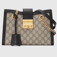 Gucci Women Padlock Small GG Shoulder Bag Beige Ebony GG Supreme Canvas Black Leather (1)
