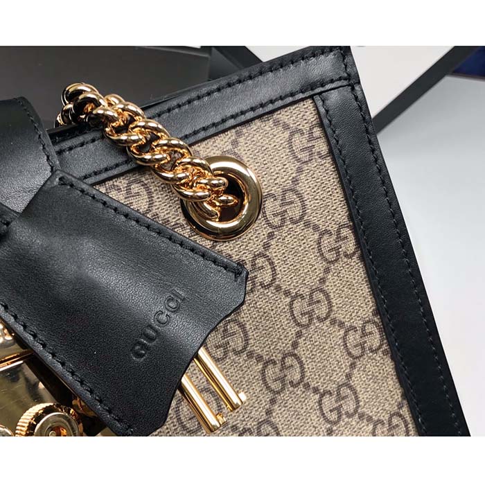 Gucci Women Padlock Small GG Shoulder Bag Beige Ebony GG Supreme Canvas Black Leather (10)