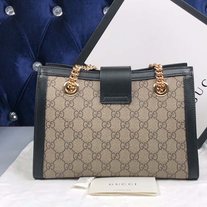 Gucci Women Padlock Small GG Shoulder Bag Beige Ebony GG Supreme Canvas Black Leather (3)