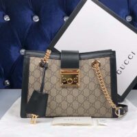 Gucci Women Padlock Small GG Shoulder Bag Beige Ebony GG Supreme Canvas Black Leather (1)