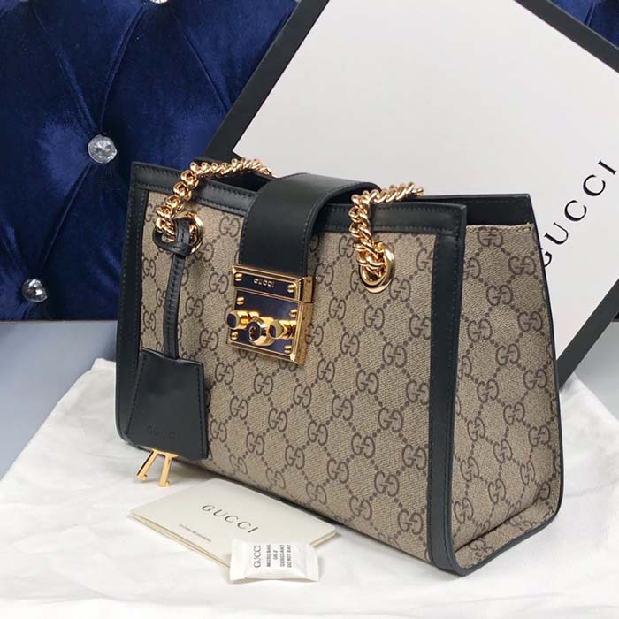 Gucci Women Padlock Small GG Shoulder Bag Beige Ebony GG Supreme Canvas Black Leather (5)