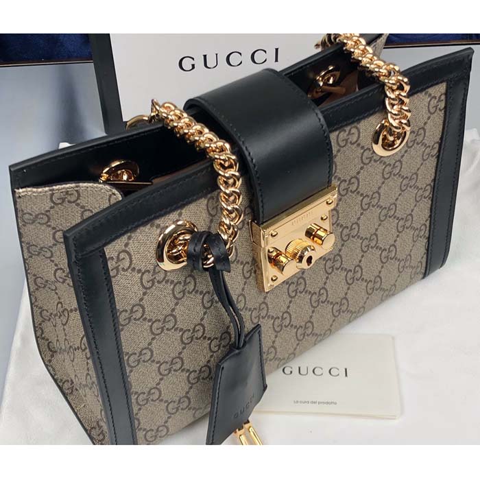Gucci Women Padlock Small GG Shoulder Bag Beige Ebony GG Supreme Canvas Black Leather (6)
